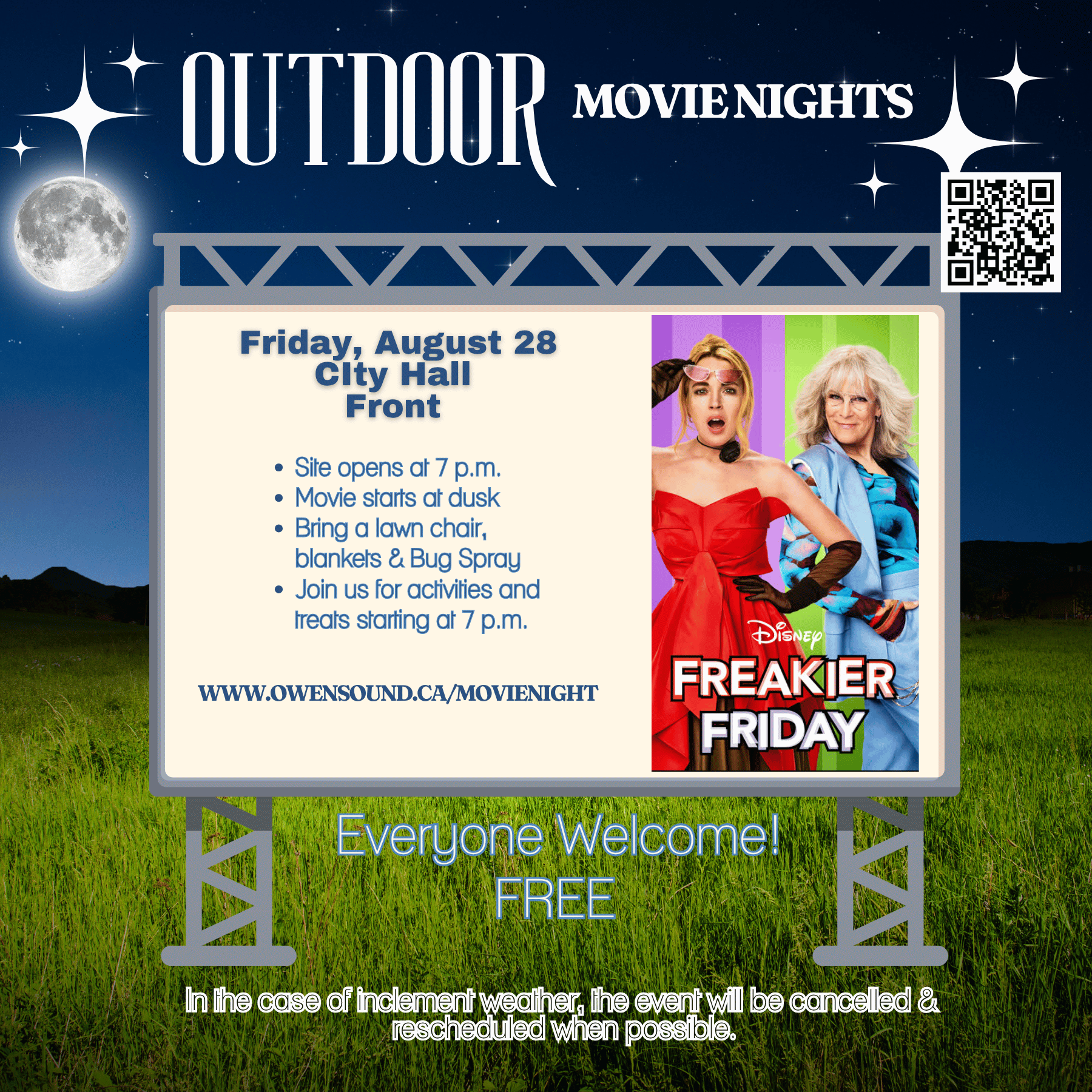 Event image Outdoor Movie Night featuring Freakier Friday at City Hall
